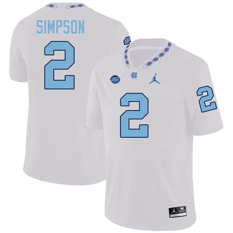 #2 Andrew Simpson North Carolina Tar Heels Jerseys,Apparels,Uniforms Stitched-White
